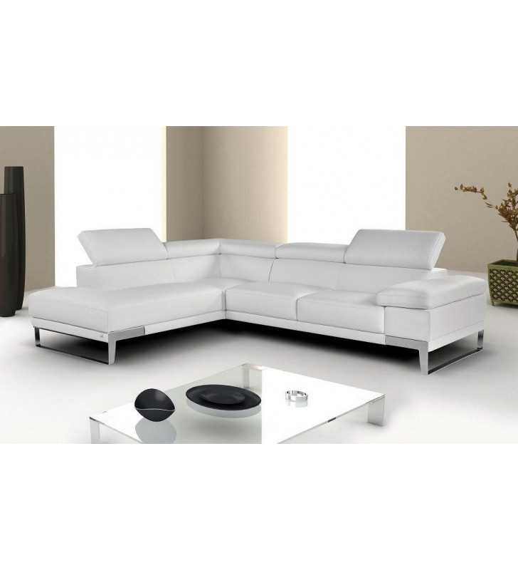 White Top Grain Italian Leather Sectional Sofa LHC Modern J&M Nicoletti 