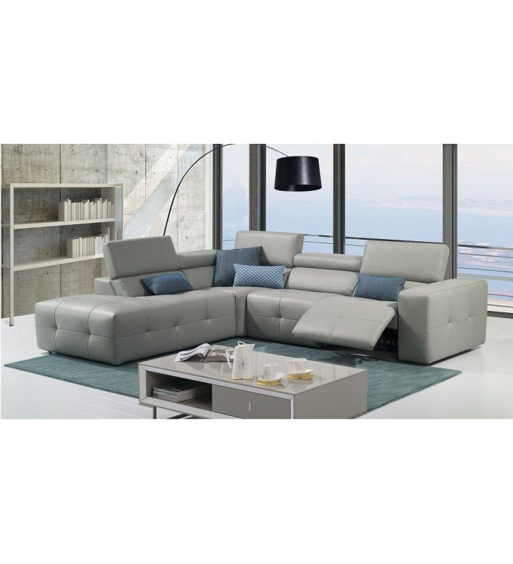 Grey Full Top Grain Italian Leather Sectional Recliner Sofa LHC Modern J&M S300 
