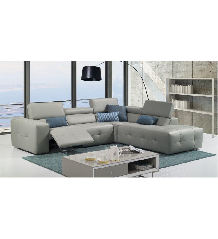 Grey Full Top Grain Italian Leather Sectional Recliner Sofa RHC Modern J&M S300