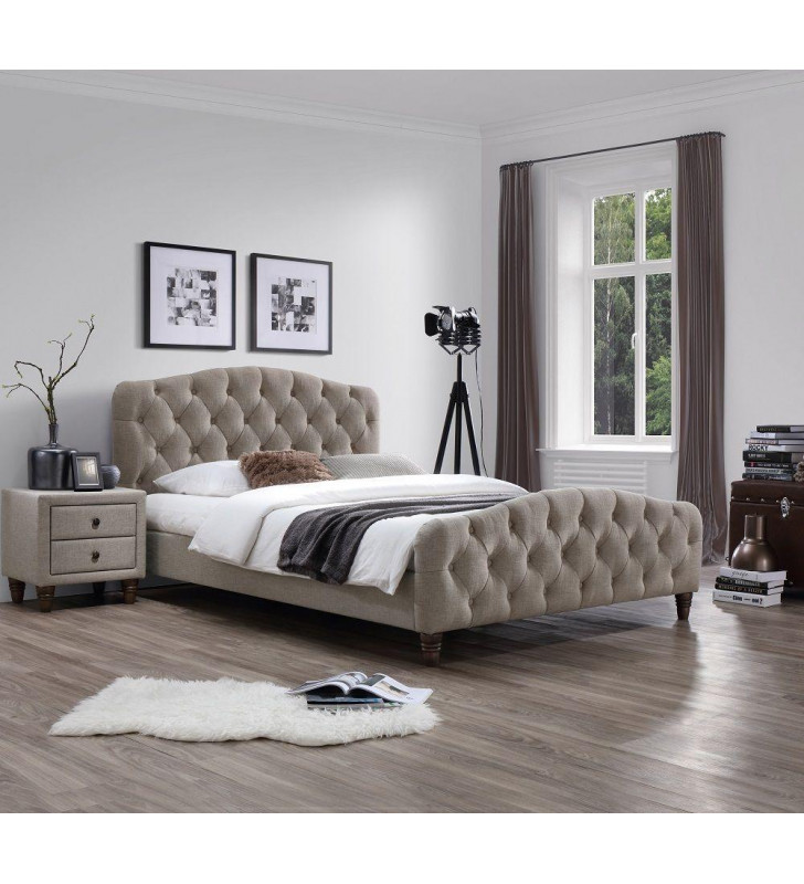 J&M Sandra Modern Style Durable Taupe Fabric Queen Size Platform Bed