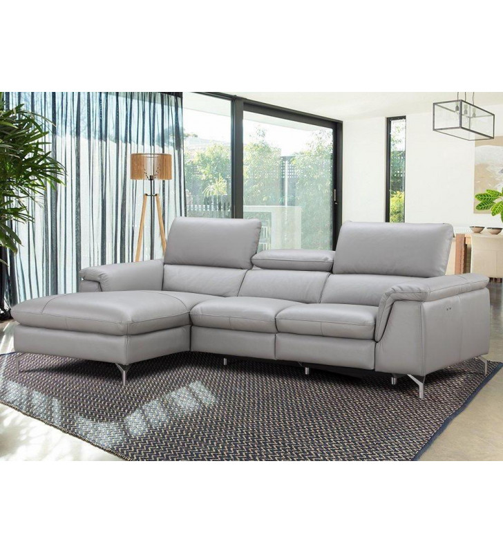 J&M Serena Light Grey Italian Leather Power Recliner Sectional Left Hand Chase 