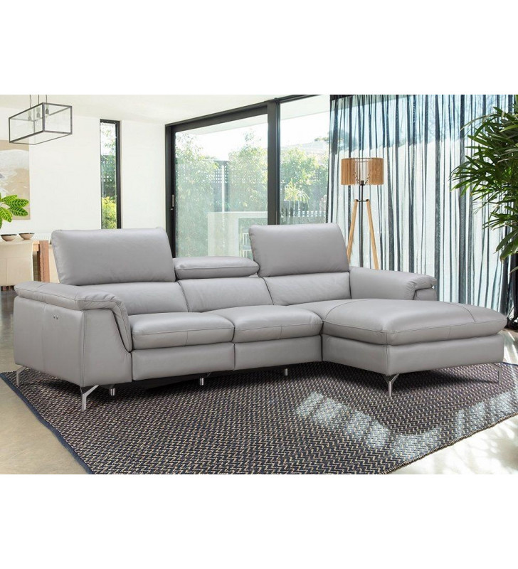 J&M Serena Light Grey Italian Leather Power Recliner Sectional Right Hand Chase 