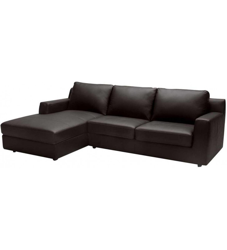 Premium Brown Italian Leather Sectional Sleeper Sofa LHC Modern J&M Taylor