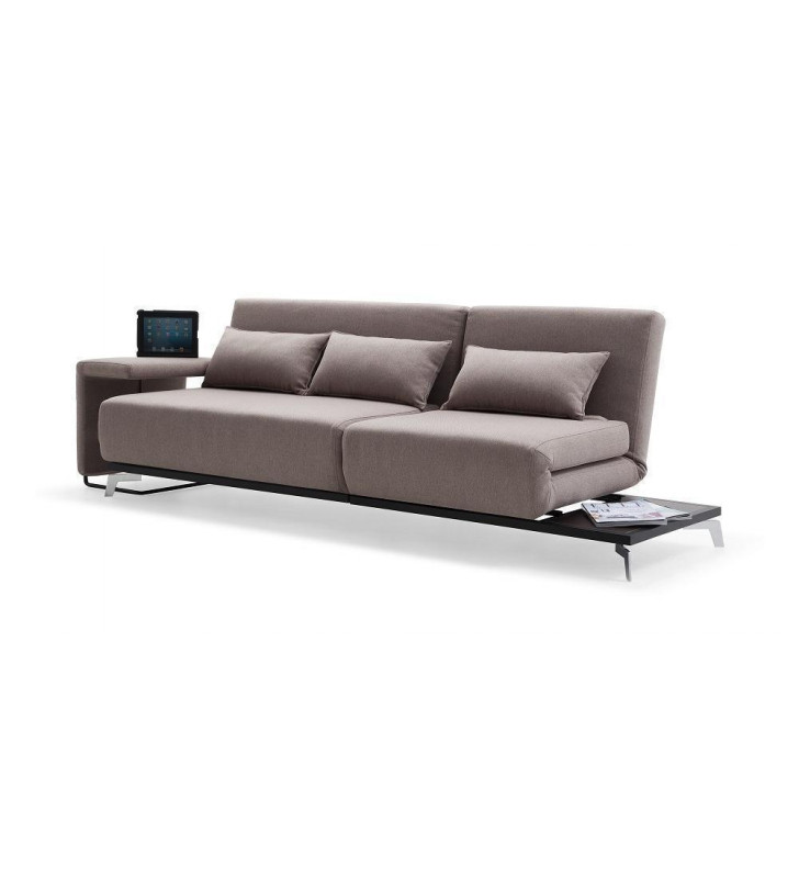 J&M JH033 Contemporary Style Stationary Double Seat Mocha Fabric Sofa Bed Set