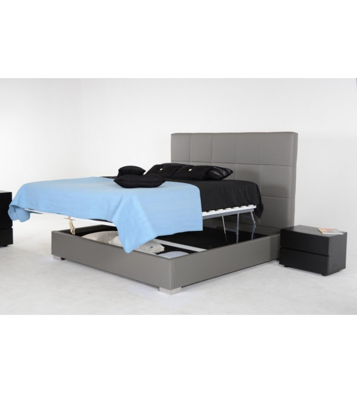 VIG Modrest Messina Grey Eco Leather Tufted Headboard King Bed w/Lift Storage