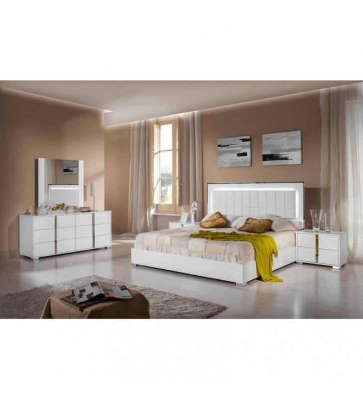 VIG Modrest San Marino Glossy White Queen Bedroom Set 6Pcs Modern Made In Italy