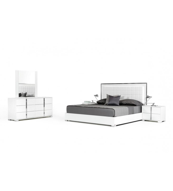 VIG Modrest San Marino Glossy White Queen Bedroom Set 5Pcs Modern Made in Italy