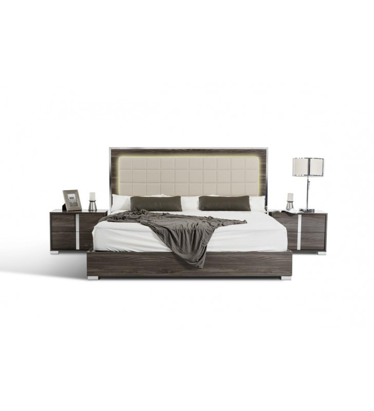 VIG Modrest San Marino Glossy Grey Elm King Bedroom Set 2Pcs Made In Italy