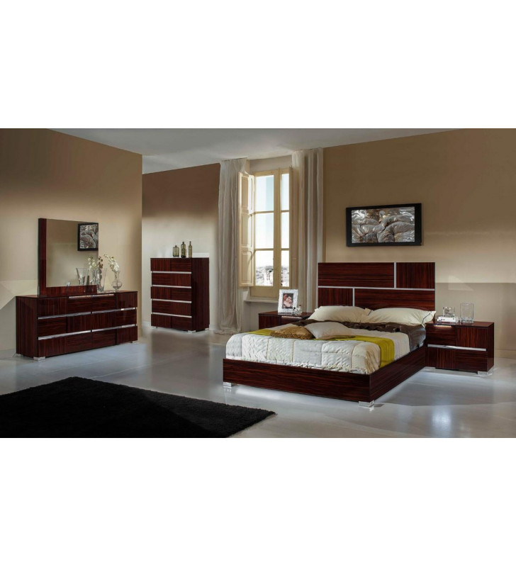 VIG Modrest Picasso Ebony Lacquer Finish Cal King Bedroom Set 5Pcs Made In Italy
