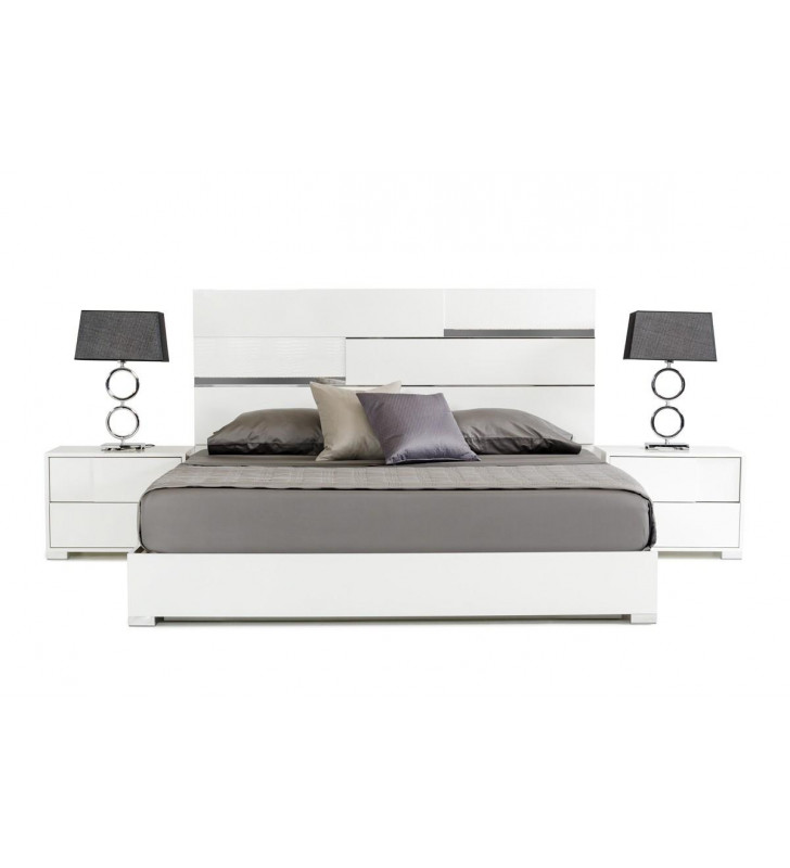 VIG Modrest Ancona White High Gloss and Crocodile Textured Finish Queen Bedroom Set 3Pcs Made In Italy