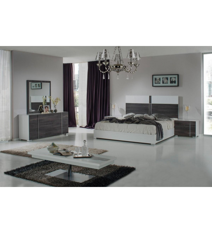 VIG Nova Domus Corrado White Gloss Matte Grey Finish Eastern King Bedroom Set 5Pcs Made In Italy