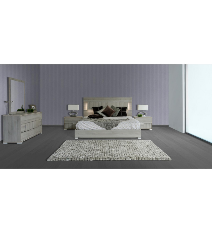 VIG Modrest Ethan Modern Grey Veneer Headboard w/LED King Bedroom Set 5Pc Made In Italy