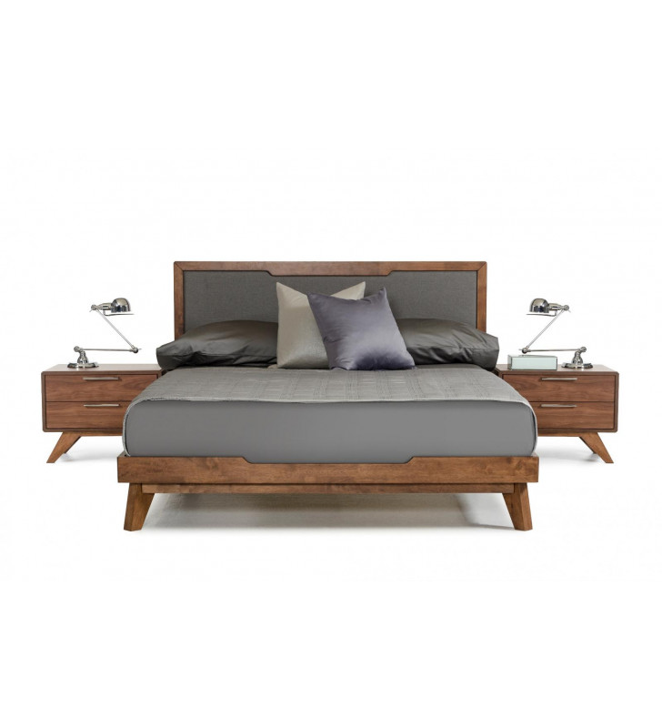 Grey & Walnut Fabric Finish King Platform Bed Modern VIG Nova Domus Soria