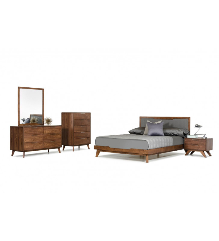 Grey & Walnut Fabric Finish Queen Bedroom Set 5Pcs Modern VIG Nova Domus Soria