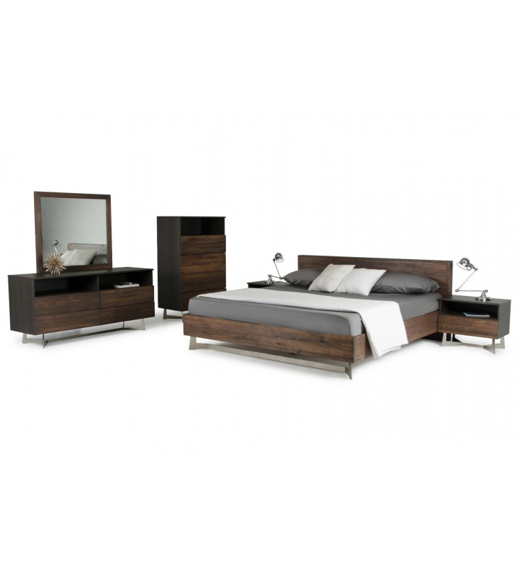 VIG Modrest Wharton Dark Aged Oak King Bedroom Set 5Pcs Contemporary Modern