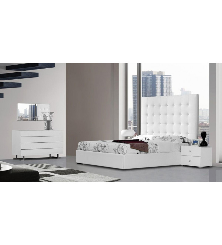 VIG Modrest Lyrica White Leatherette Tufted Tall Headboard Queen Bedroom Set 3Pc