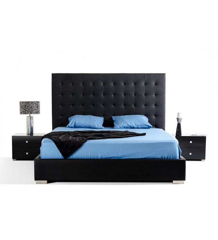 VIG Modrest Lyrica Black Leatherette Tall Headboard Queen Bedroom Set 2P Modern