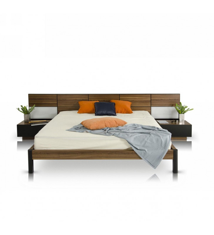 VIG Modrest Rondo Walnut King Bed w/Nightstands Storage and Lights Modern