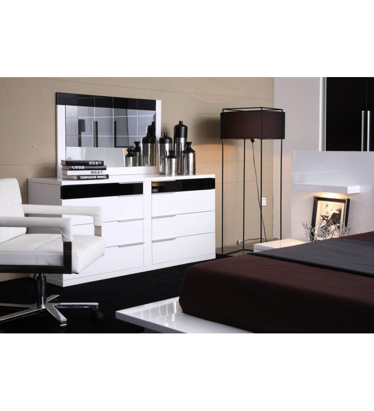 VIG Modrest Impera Glossy White Lacquer Bedroom Dresser Made in Italy Modern