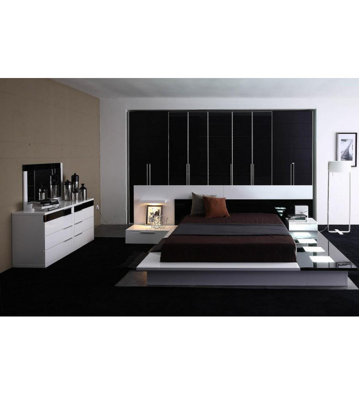 VIG Modrest Impera White Black Glossy Lacquer California King Bedroom Set 3Pcs 