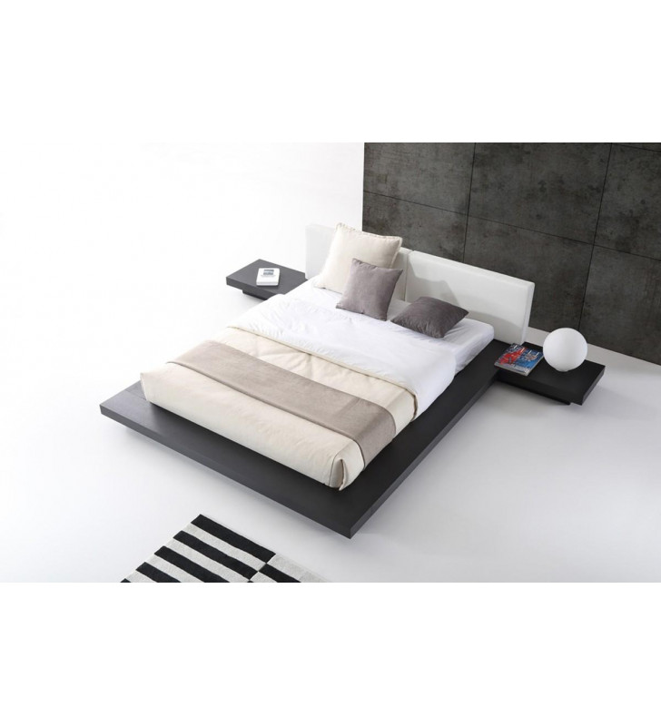 Wenge & White Japanese Style King Platform Bed w/Nightstands Low Profile VIG Modrest Opal 