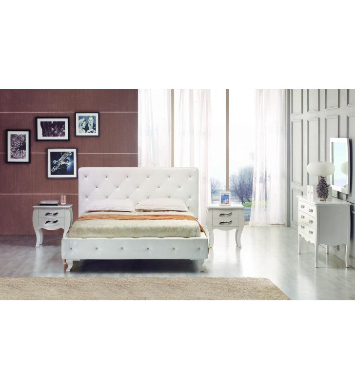 VIG Modrest Monte Carlo White Leatherette Crystals Tufted Twin Bedroom Set 3Pcs