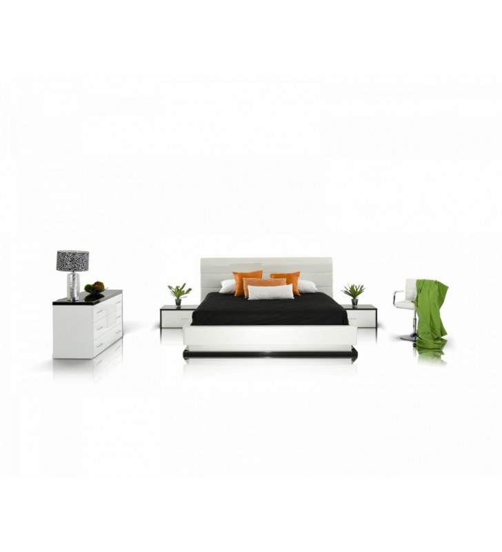 VIG Modrest Infinity White Faux leather Queen Bedroom Set 3Pcs w/ Light Modern