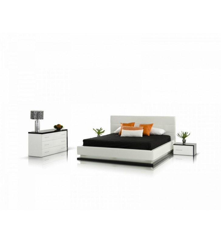 VIG Modrest Infinity White Faux leather Queen Bedroom Set 5Pcs w/Light Modern