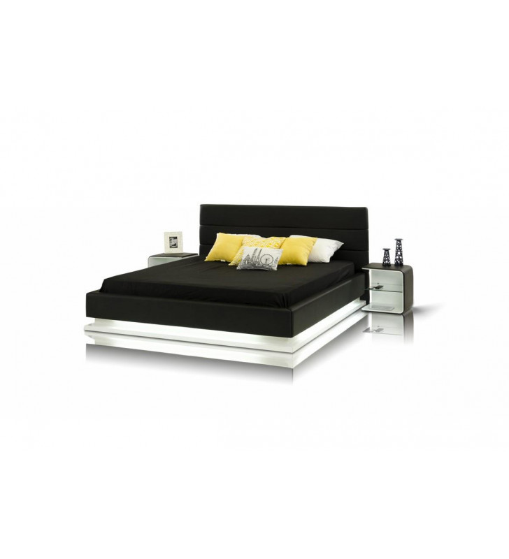 VIG Modrest Infinity Black Faux Leather Queen Bed w/Light Contemporary Modern