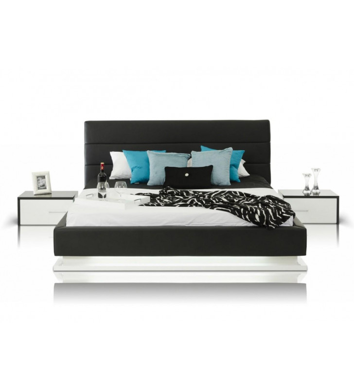 VIG Modrest Infinity Black Faux leather Queen Bedroom Set 3Pcs w/Light Modern