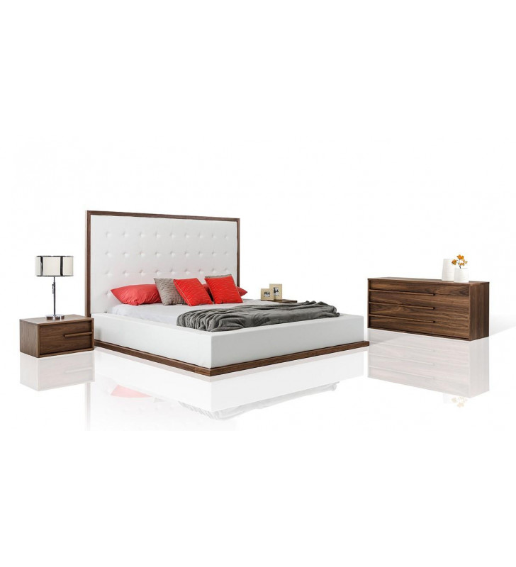 VIG Modrest Beth Walnut White Leatherette Eastern King Bedroom Set 3Pcs Modern