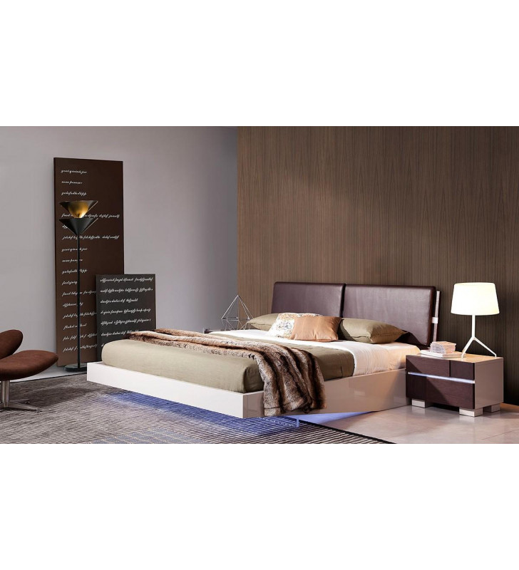 VIG Modrest Anzio Brown Oak Floating Queen Bedroom Set 2 Pcs LED Lights Modern