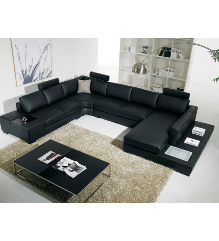 Black Faux Leather Corner Sectional Sofa with Light VIG Divani Casa T35 Modern 