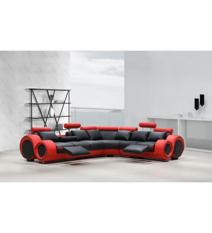 Black & Red Bonded Leather Sectional Sofa VIG Divani Casa 4087 Ultra Modern