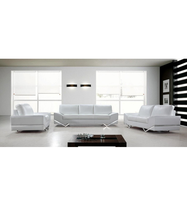 VIG Divani Casa Vanity White Leather Sofa Living Room Set 3Pcs Modern 