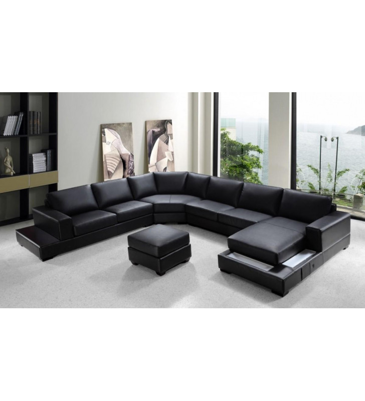 VIG Divani Casa Ritz Black Bonded Leather Corner Sectional Sofa Set Right Chaise