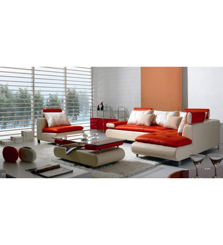 VIG Divani Casa B205 Ultra Modern White Red Leather Sectional Sofa Set 3Pcs