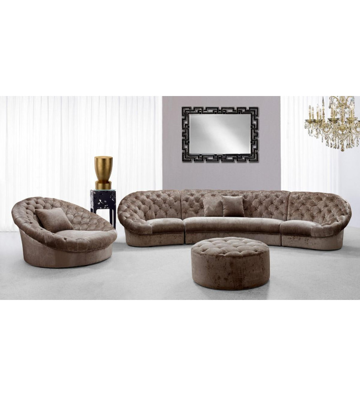 VIG Divani Casa Cosmopolitan Mini Beige Acrylic Crystal Tufted Fabric Sofa Set 3