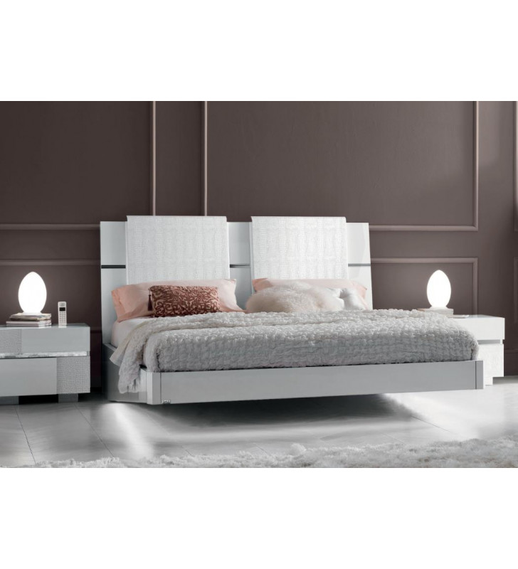 ESF Status Caprice Gloss White Veneer Crocodile Texture Queen Bedroom Set 3Pcs 