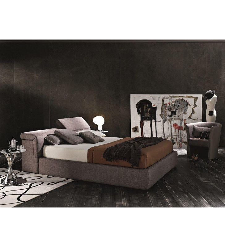 J&M Tower Contemporary Taupe Grey Fabric King Size Storage Bed MADE IN ITALY