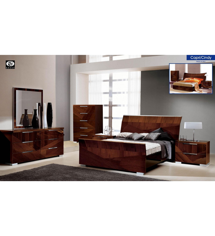 ESF Capri & Cindy Modern Natural Brown Wood Queen Size Bedroom Set 5 Pcs