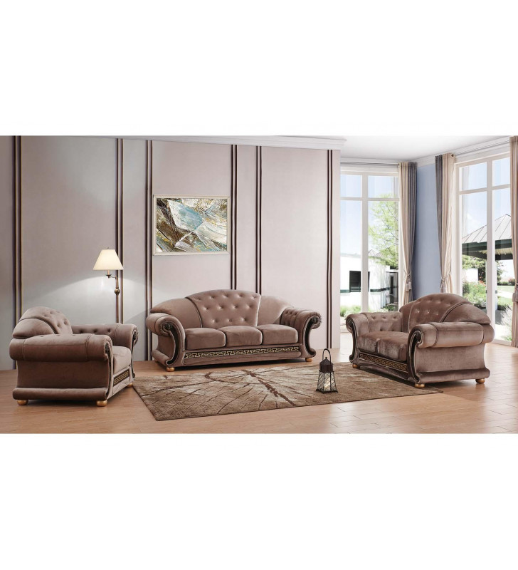 Brown Microfiber Sofa Set 3Pcs Traditional Made in Italy ESF Apolo 