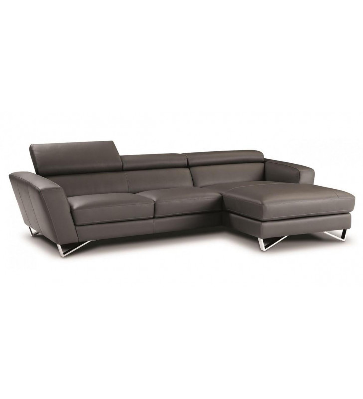 Fashionable Grey Top Grain Italian Leather Sectional Sofa RHC J&M Sparta Mini 