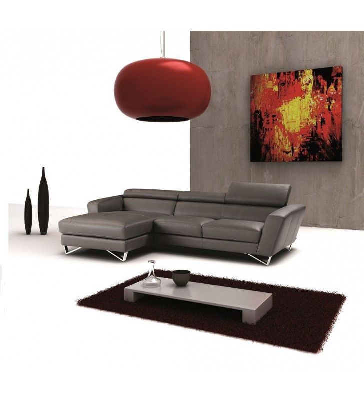 Fashionable Top Grey Grain Italian Leather Sectional Sofa LHC J&M Sparta Mini 