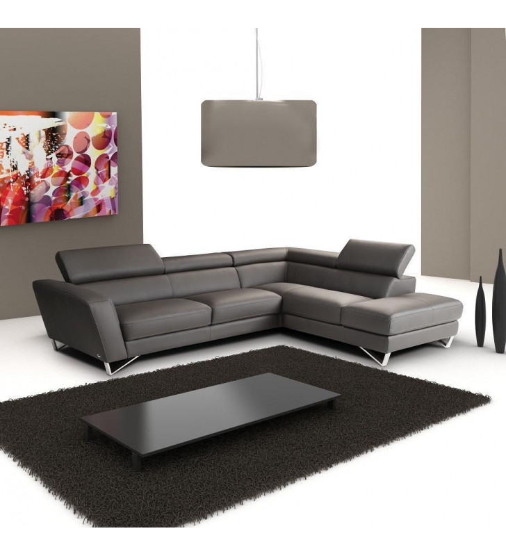 Fashionable Grey Grain Italian Leather Sectional Sofa RHC J&M Sparta