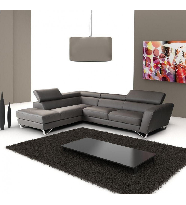 Fashionable Grey Grain Italian Leather Sectional Sofa LHC J&M Sparta 