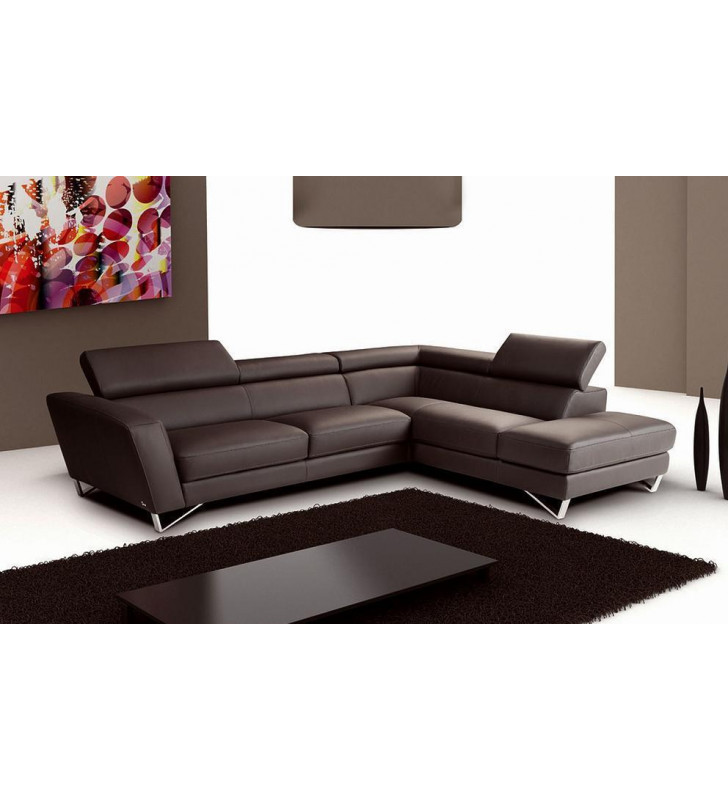 Fashionable Chocolate Grain Italian Leather Sectional Sofa RHC J&M Sparta