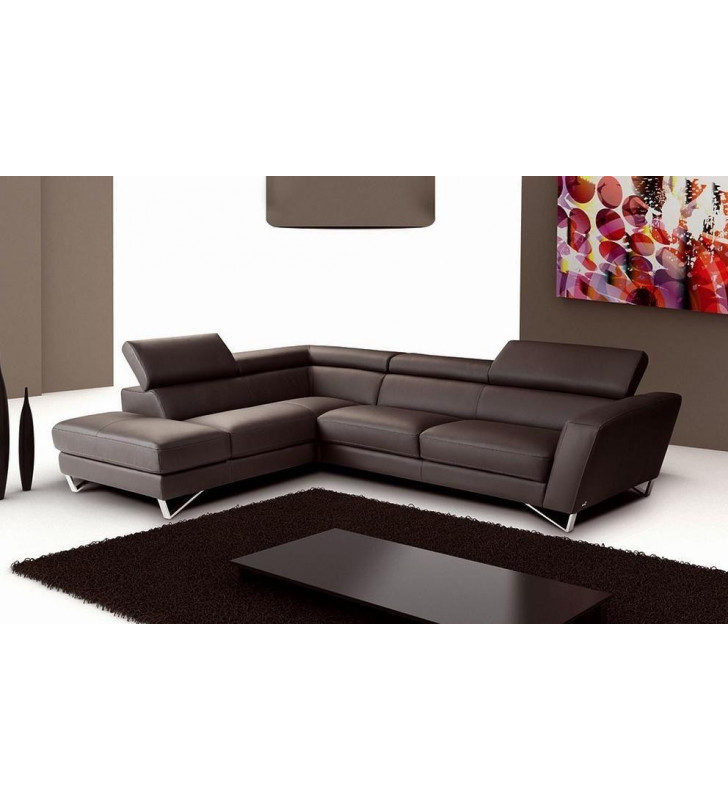 Fashionable Chocolate Grain Italian Leather Sectional Sofa LHC J&M Sparta