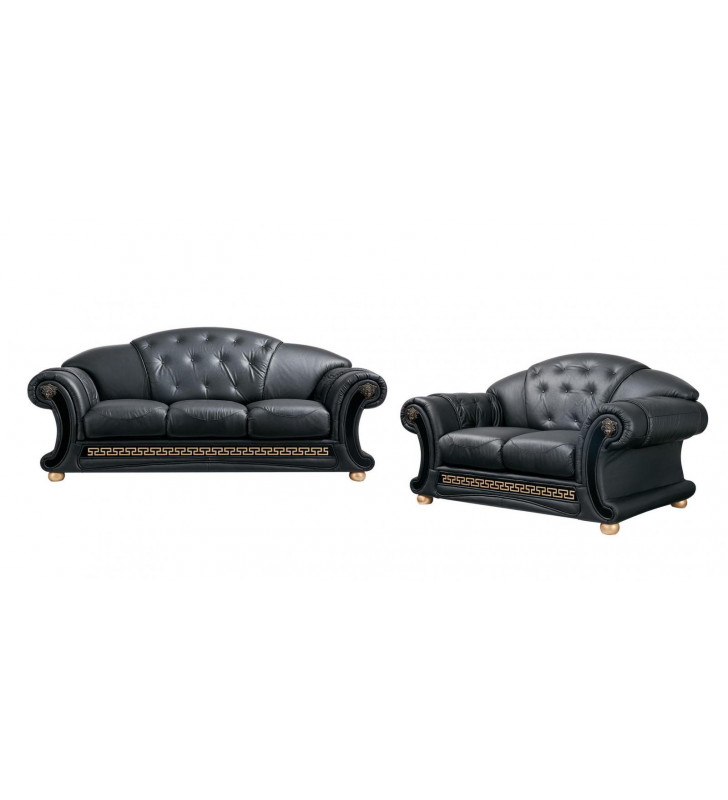 Black Genuine Leather Sofa-Bed & Loveseat Set 2Pcs Made in Italy ESF Apolo 
