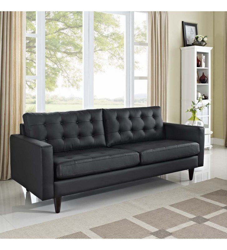Empress Bonded Leather Sofa in Black - Lexmod